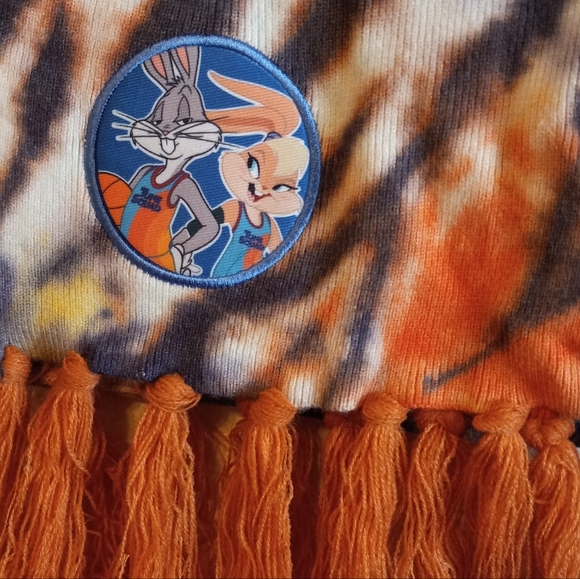 NWOT Space Jam A New Legacy SCARF. Cool Tie Dye with Fringe & Embroidered Logo - Picture 3 of 8